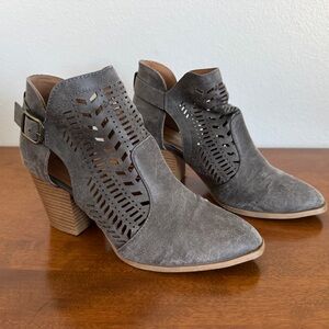 Women's Gray Suede Cutout Block Heel Booties 8